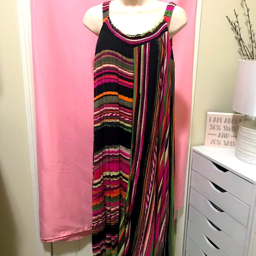 Sleeveless colorful geometric maxi dress- 2X